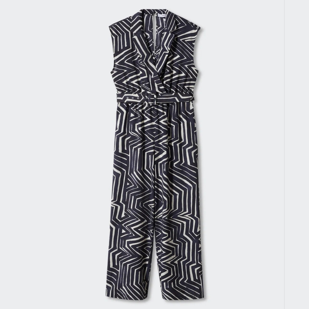 Mango Geometric Black and Natural Jumpsuit with belt